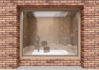 Wall Mural - blank mock up of store street showcase window in a city. 3d rend