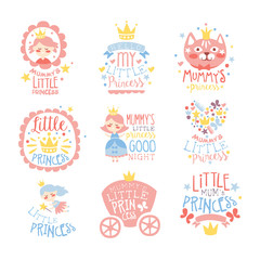 Little Princess Set Of Prints For Infant Girls Room Or Clothing Design Templates In Pink And Blue Color