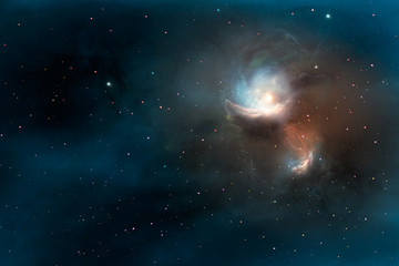Wall Mural - space scene. blue silent nebula with orange core. elements furnished by nasa