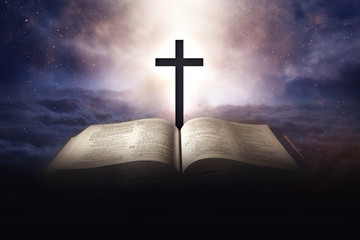 Wall Mural - Heaven concept with bible and a cross