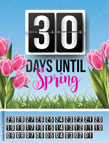 Countdown to spring design with flip numbers 1 through 30. Counting the ...