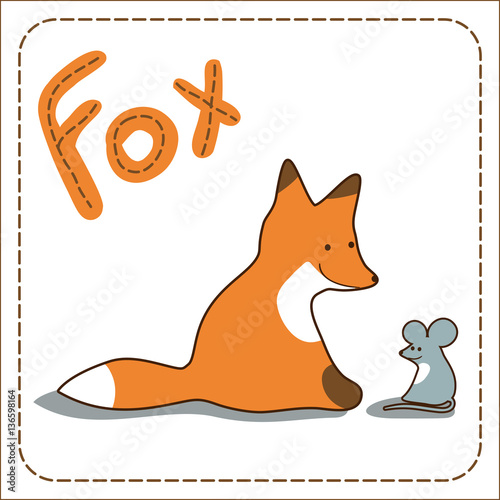 Fox and mouse. Childish vector background illustration with animals