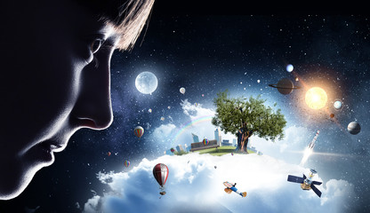 Wall Mural - Exploring this great world . Mixed media