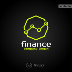 octagonal finance logo. modern eye catching logo with green color