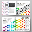 © Raevsky Lab - Business templates for square bi fold brochure, flyer. Leaflet cover, abstract vector layout. Chemistry pattern, hexagonal design molecule structure, medical DNA research. Colorful background