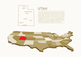 Wall Mural - 3D USA State map - UTAH