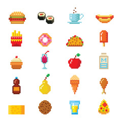 Aufkleber - Pixel art food computer design icons vector.