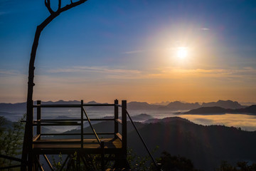 Canvas Print - Beautiful Viewpoint and Sunrise with mist, sky and cloud view from top mountain at Phu Bo Bit, Loei, Thailand