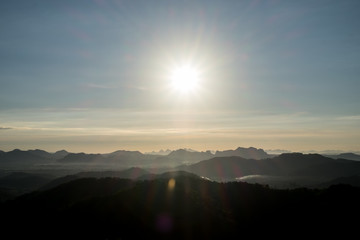Canvas Print - Beautiful Landscape of Sunrise with mist, sky and cloud shooting from top mountain at Phu Bo Bit, Loei, Thailand