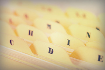 Wall Mural - Close up of alphabetical index cards in box