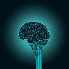 Poster - the brain is connected to the electronic device and a cloud service. the concept of a cyborg