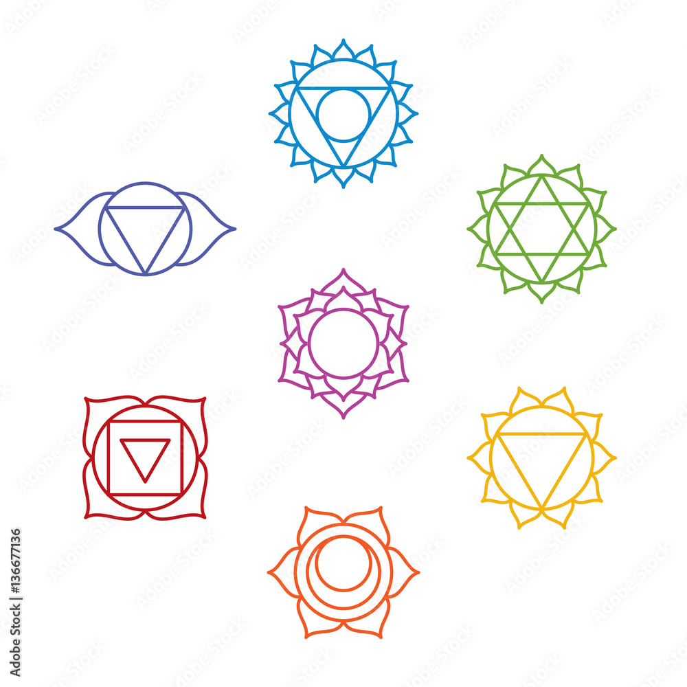Set of seven chakra symbols. Yoga, meditation. Vector Stock Vector ...