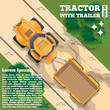 Tractor with trailer on a forest road. View from above. Vector illustration. 
