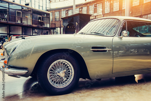 Fotomural classic car. Beautiful retro style transport exhibition.