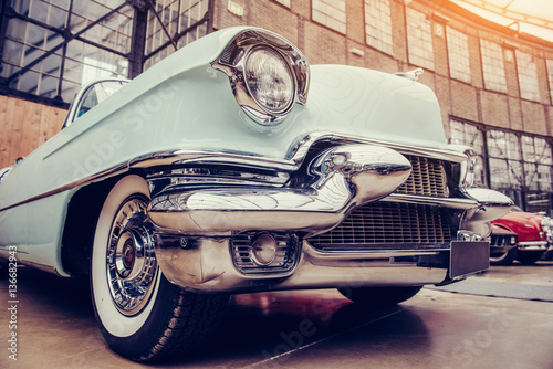 Fotomural classic car. Beautiful retro style transport exhibition.