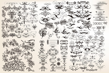 Wall Mural - collection or set of vector vintage flourishes for design in ant
