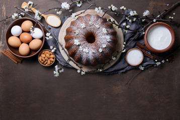 Easter bundt cake with ingredients