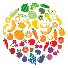 Set Of Vegetables And Fruits In A Circular Shape