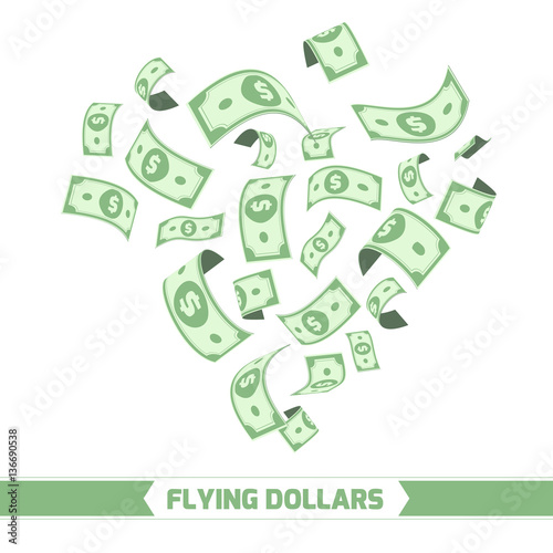 Fotografía Flying dollars. Isolated on white background.