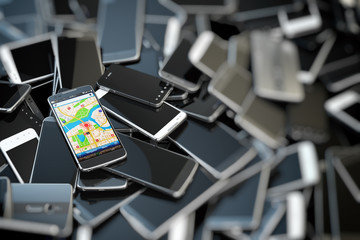 Aufkleber - choose mobile phone. heap of the different smartphones and one w