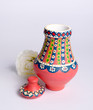 Pink Egyptian handmade decorated colorful pottery vase (Kolla)