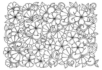 Wall Mural - Doodle floral pattern in black and white. Page for coloring book