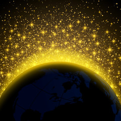 Wall Mural - planet halo in the night sky space gold star. vector illustration abstract