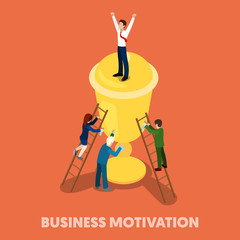 Wall Mural - isometric business people motivation concept. vector 3d flat illustration