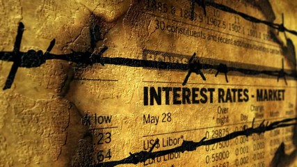 Wall Mural - Interest rates against barbwire