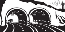 Highway Tunnel In The Mountains - Vector Illustration