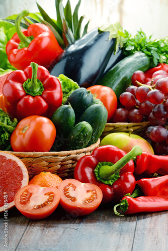 Nowoczesny obraz na płótnie Composition with variety of fresh vegetables and fruits