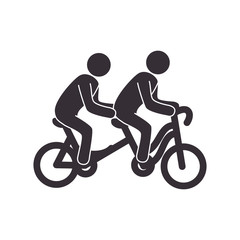 Sticker - set with bicycle tandem and people pictograms vector illustration