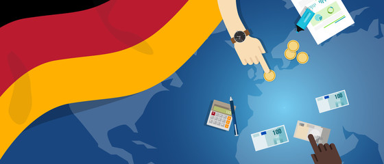 Wall Mural - German economy fiscal money trade concept illustration of financial banking budget with flag map and currency