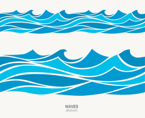 Marine seamless pattern with stylized blue waves on a light back