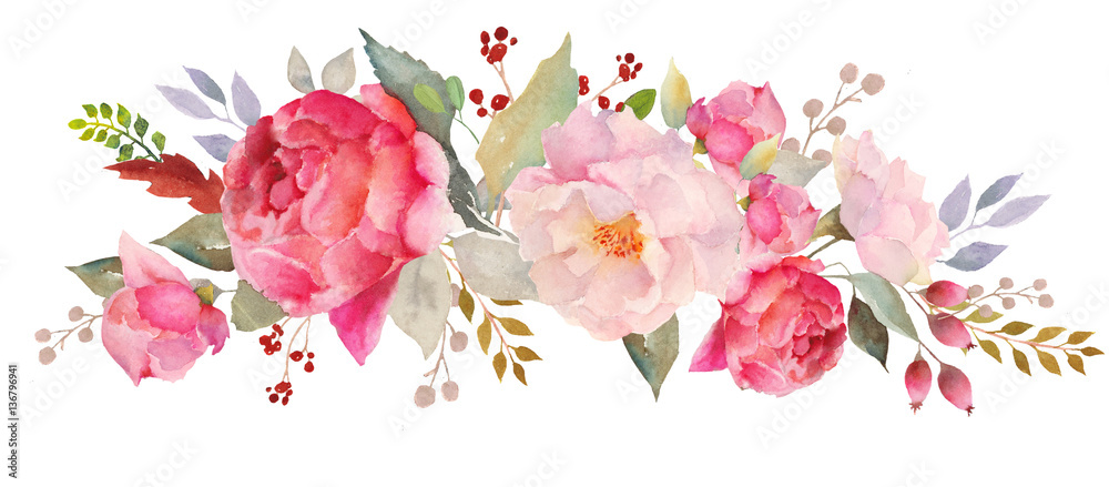 Watercolor floral composition - obrazy, fototapety, plakaty 
