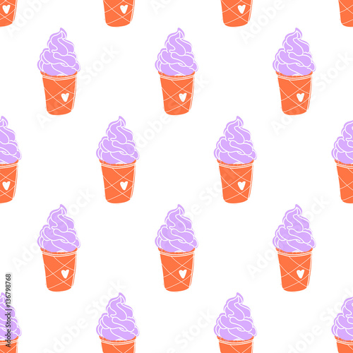Seamless Cute Ice Cream Cup Pattern Hand Drawn Summer Food Vector