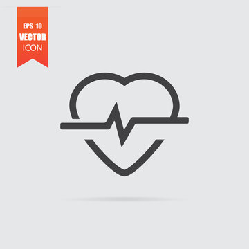 Heart beat icon in flat style isolated on grey background.