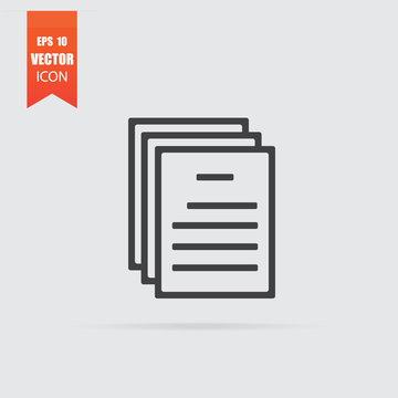 Documents icon in flat style isolated on grey background.