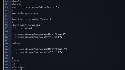 Leinwandbilder - Software developer programming code on computer display. Abstract script code is listing in white letters in deep blue background.