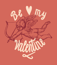 Be My Valentine - Cute Calligraphy Cupid Card