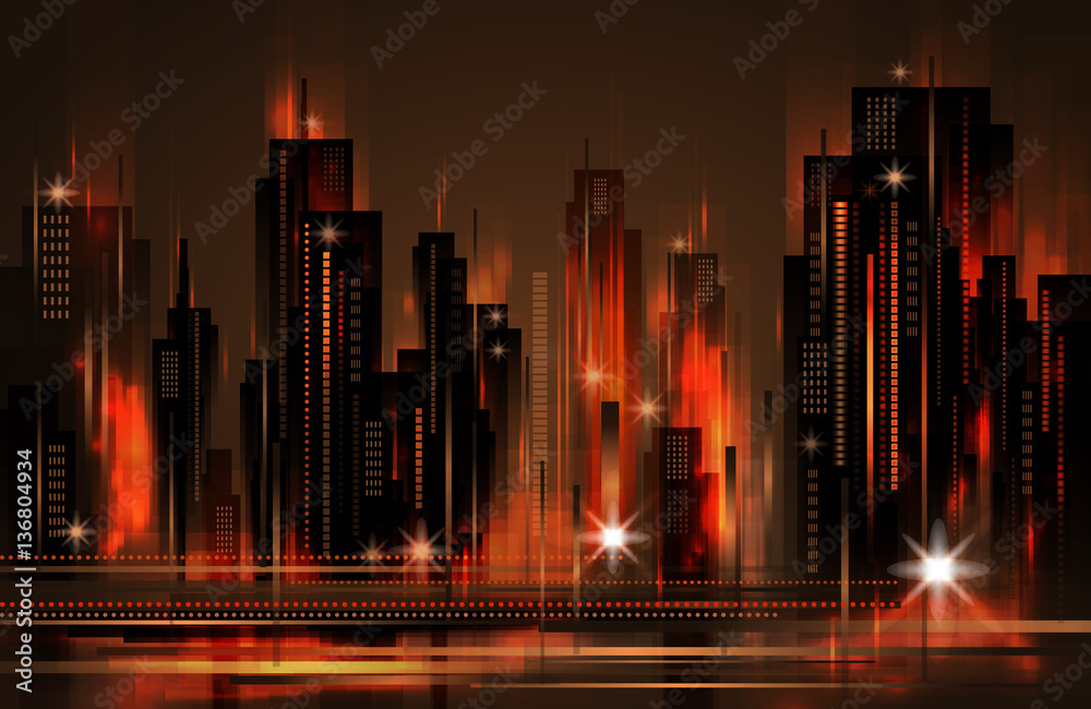 Night city skyline , vector illustration Stock Vector | Adobe Stock