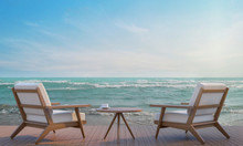 Sea Side Terrace And Living Area 3d Rendering Image,,A Place Surrounded By The Sea ,There Are Wood Floor And  Furniture