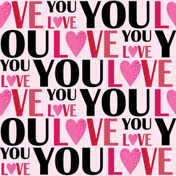 Seamless background with love you text design