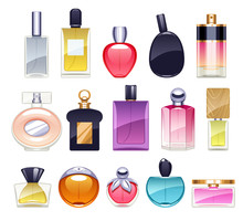 Perfume Bottles Icons Set Vector Illustration. Eau De Parfum.