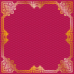 vector oriental vintage gold frame on red pattern background for chinese new year celebration card
