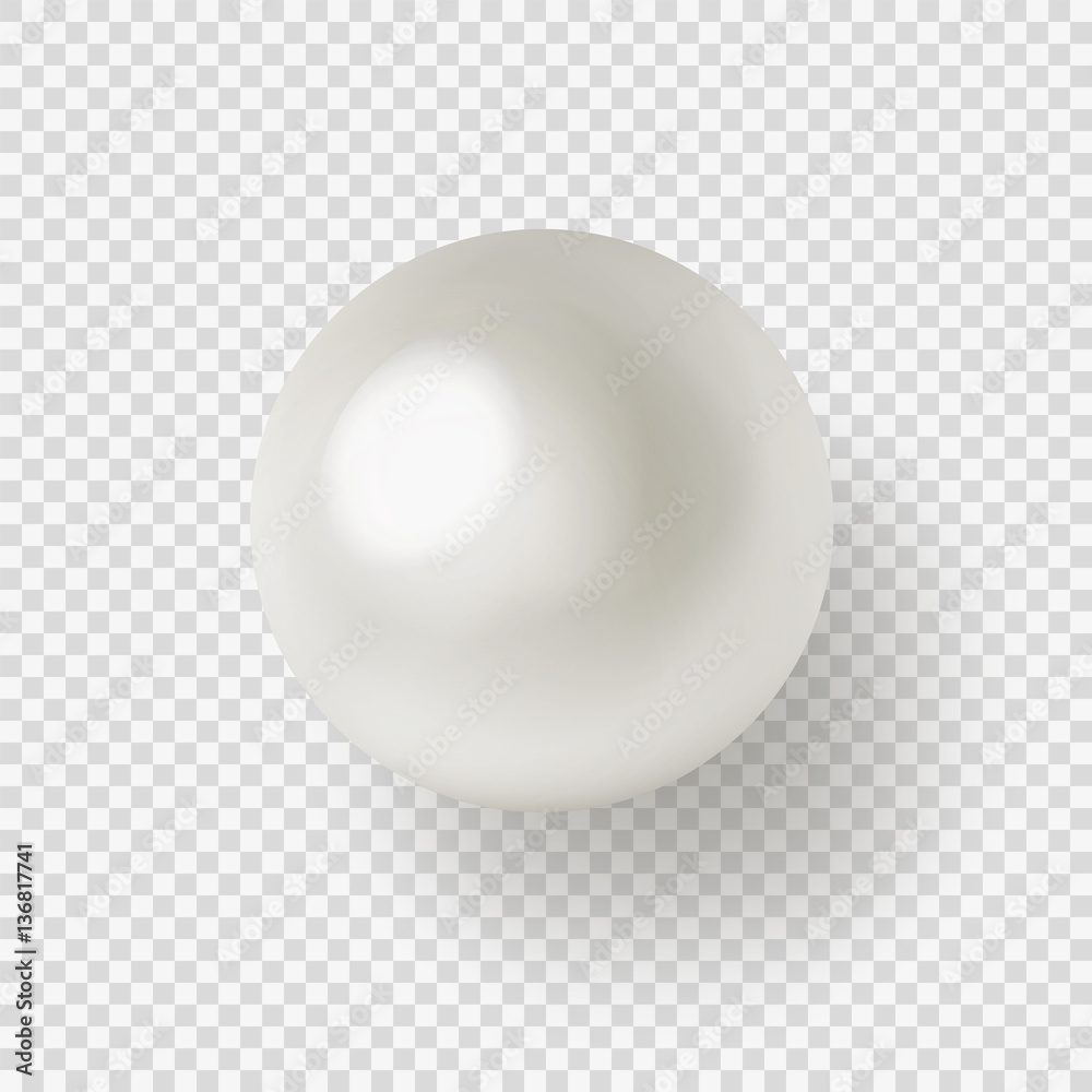 Vector illustration of shiny natural white sea pearl with light effects ...