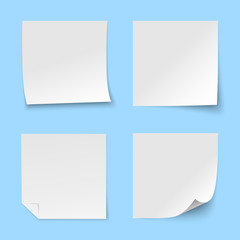 Poster - Set of vector white paper sticker on blue background