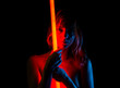 Nude pretty woman with neon lights