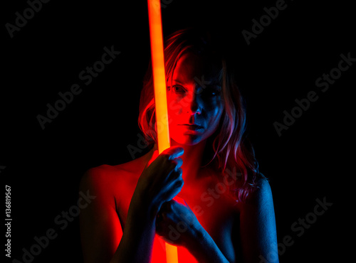 Nude pretty woman with neon lights Tableau sur Toile