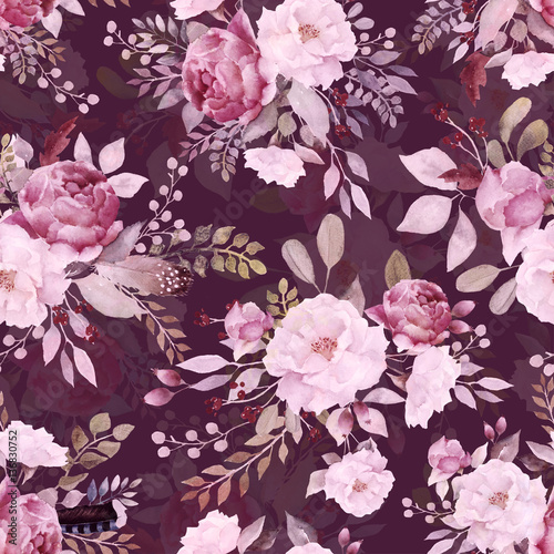 Watercolor roses floral pattern